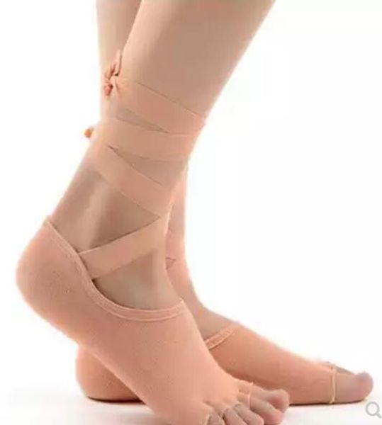 

socks non-slip ties with five finger socks open toe open back dance socks cotton four seasons female, Black;yellow