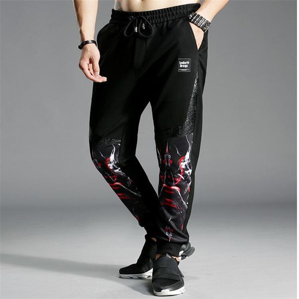 

cotton men's sportswear pants casual stretch fashion men's fitness bodybuilding comfortable trouser, Black