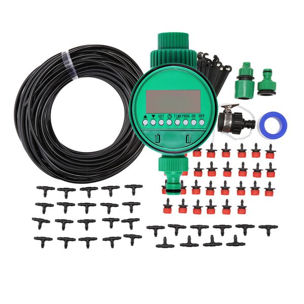 

diy 25m micro drip irrigation system agriculture sprinkler garden plant flower watering tool kit with water timer