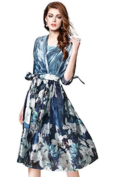 

joy envyland women 2pcs v-neck tunic flower casual cocktail prom party dress, Black;gray