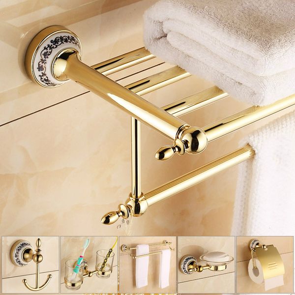 

antique gold porcelain bathroom hardware set with gold head decorate for bathroom accessories complete set solid mental
