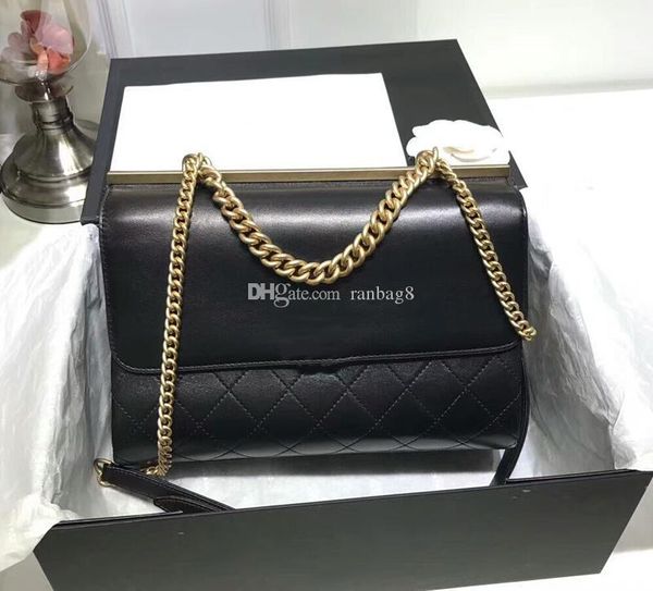 

2018 fashion flap handbags black genuine calfskin leather double sided brand flap shoulder bags 28cm 23cm