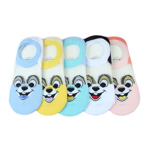 

250pairs/lot summer nylon boat socks women invisible cute cartoon dog translucent breathable cotton socks slippers, Black;white