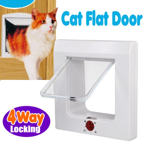 

white and brown magnetic 4 way locking pet cat kitten flap (60mm) for front/back door white and brown