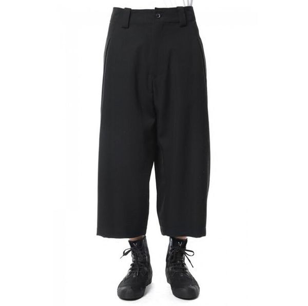 

27-44 2019 new men's clothing hair stylist gd fashion broad leg straight tube eight sub pants plus size costumes, Black