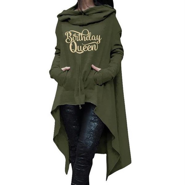 

women birthday queen letters print long irregular hoodies women sweatshirt femmes cute 2018 hoody corduroy comfortable, Black