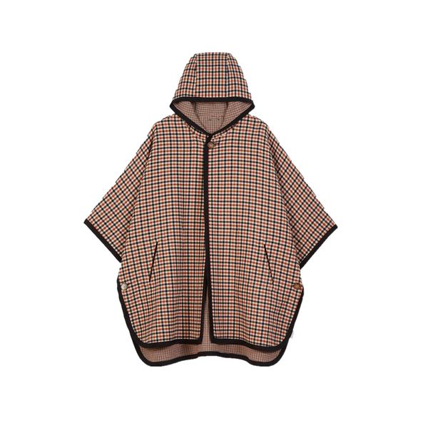 

women plaid cape jacket vintage loose casual lady hooded coat loose jacket outwear, Black
