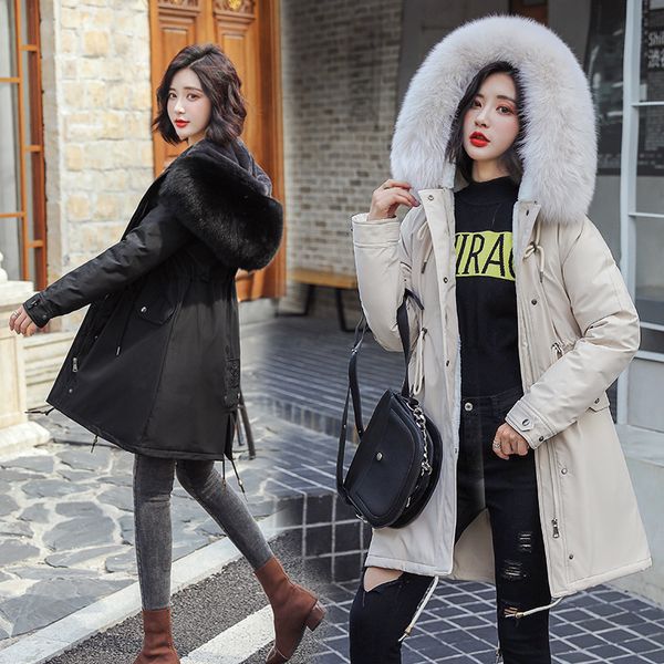 

cotton-padded clothes women's 2019 new style winter korean-style mid-length lambs wool parka thick large size loose-fit ins cott, Blue;black