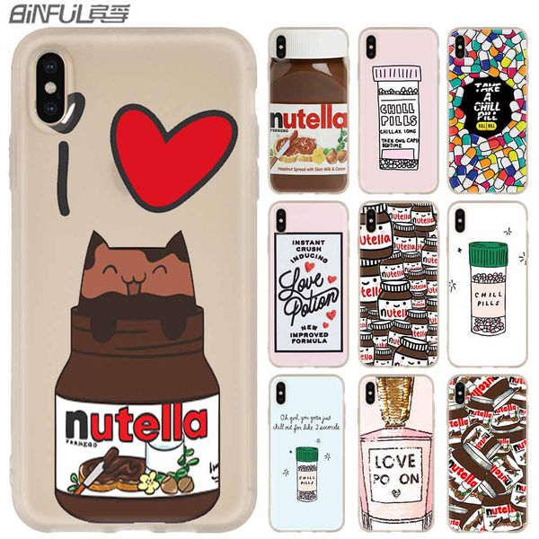 

funny chills pills chocolate nutella phone cases luxury silicone soft cover for iphone xi r 2019 x xs max xr 6 6s 7 8 plus 5 4s se coque