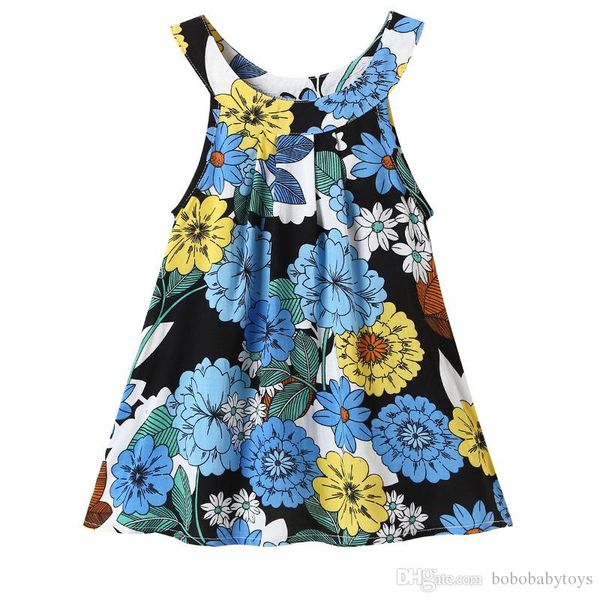 

new fashionable summer children baby girls sleeveless print vest beach dress comfortable and light 0-4 years old, Red;yellow