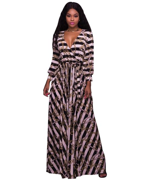 

luxury women long formal dress spring deep v fashion chains designer long sleeved dresses, Black;gray