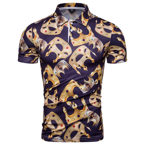 

fashion men new style crown printing summer short-sleeved polo shirt pl91, White;black