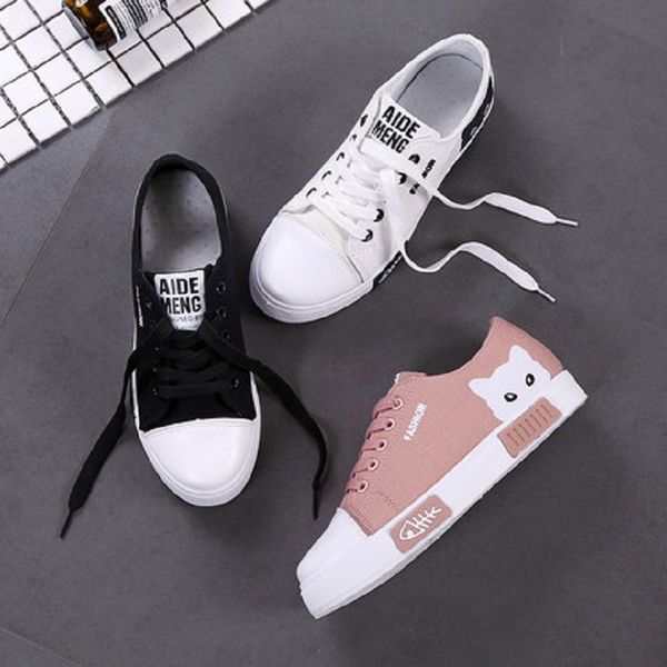 

2019 spring new white women's shoes students wild comfortable canvas shoes korean version of harajuku style women's, Black