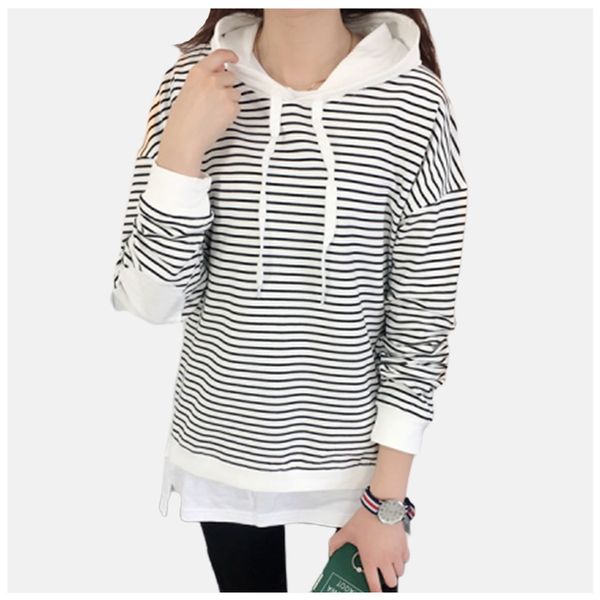 

black white striped women hoodies poleron mujer 2019 harajuku streetwear patch sweatshirt korean style hoodie tunic long sleeve