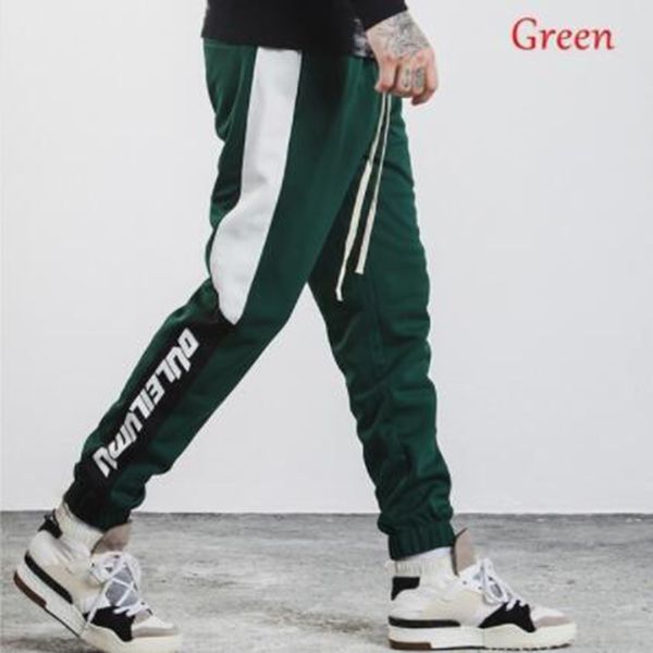 

green 2019 men pants full length side stripe printed trousers mens joggers sportswear fitness gym pants male vintage sweatpants, Black