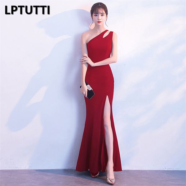 

lptutti one-shoulder split graduating new for women elegant date ceremony party prom gown formal gala luxury long evening dress, White;black