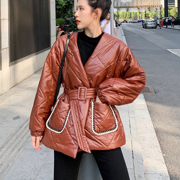 

new v neck winter coat warm women's jacket big pocket feather coat thick long sleeve outerwear down jacket, Black