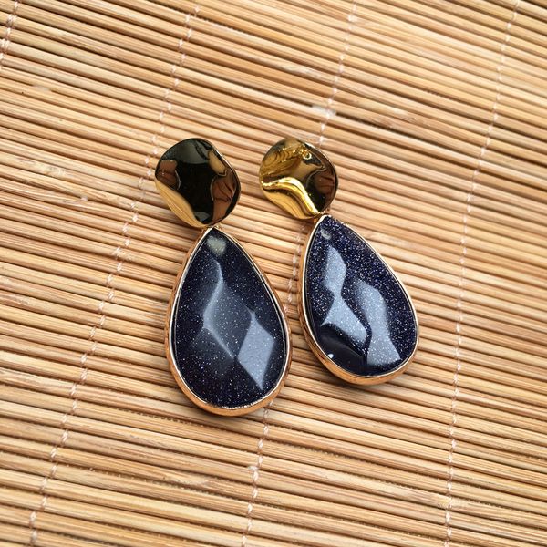

nature stone earrings stud exquisite jewelry handmade water drop shape black sand point quartz gmestone earring women, Silver