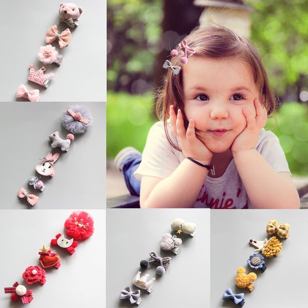 

hair accessories 2020 5pcs/pack cute bow flower hair clips for girls hair barrettes hairbows fashion hairpins, Slivery;white