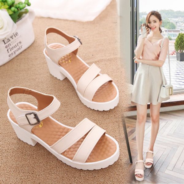 

2019 buckle one women's sandals waterproof platform high-heeled 32-45 fish mouth shoes, Black