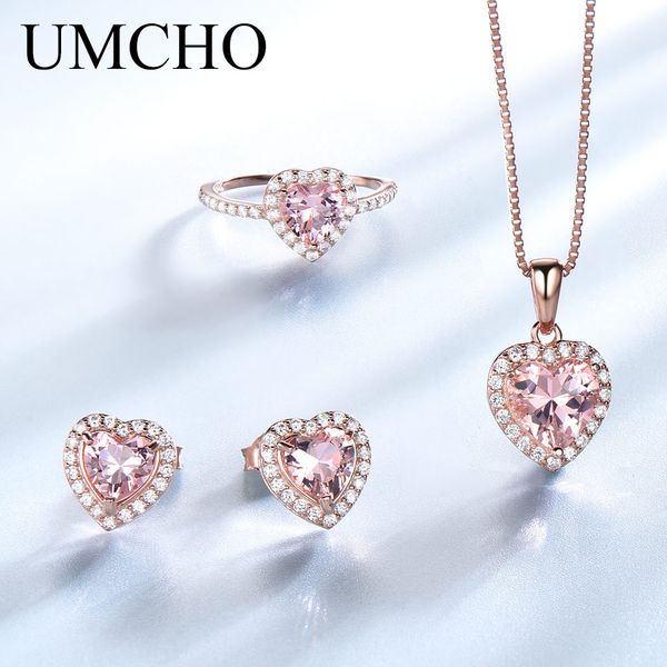 

umcho 925 sterling silver jewelry set for women romantic heart morganite pendant stud earrings party valentine's fine jewelry, Black