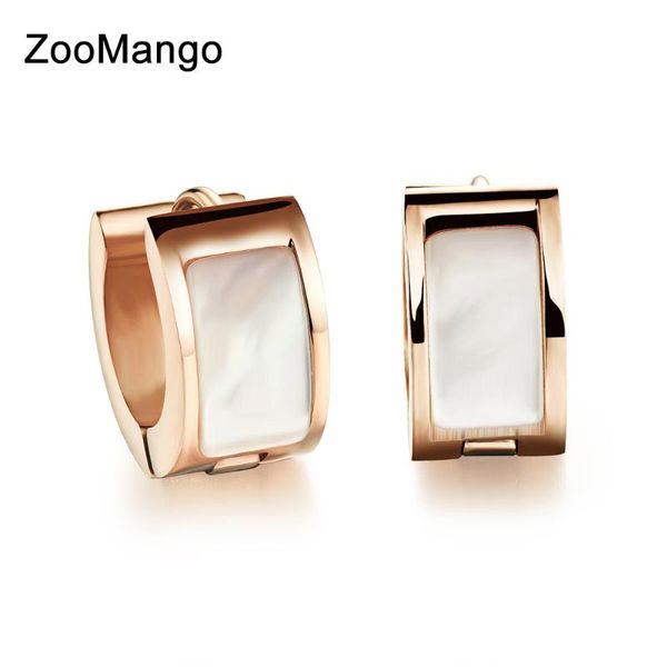 

zoomango new elegant natural shell hoop earrings for women 316l titanium steel rose gold color wedding earrings jewelry oge288, Golden