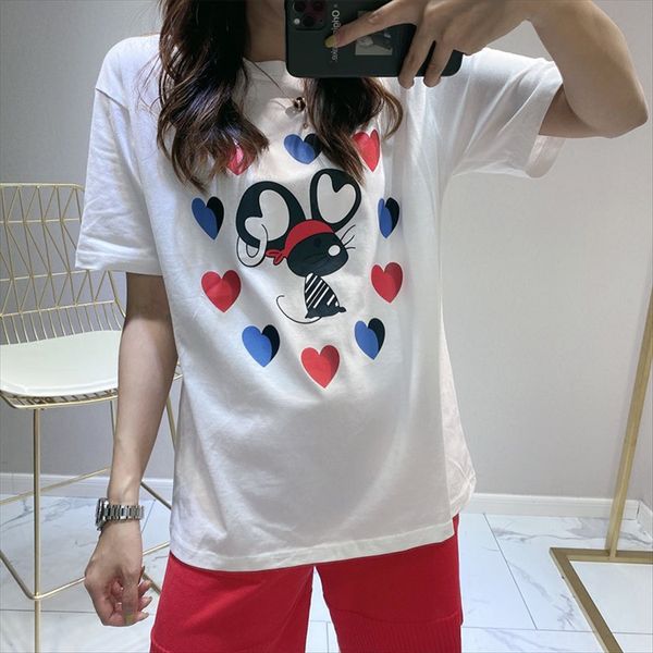 

printed love 2020 cartoon little loose short-sleeved girl printed love 2020 cartoon little t-shirt t-shirtloose short-sleeved girl cotton t, White
