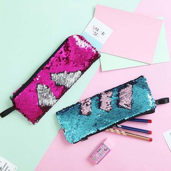 

1pcs mermaid sequin handbags reversible double color women glitter cosmetic bag pencil box coin purse makeup pouch