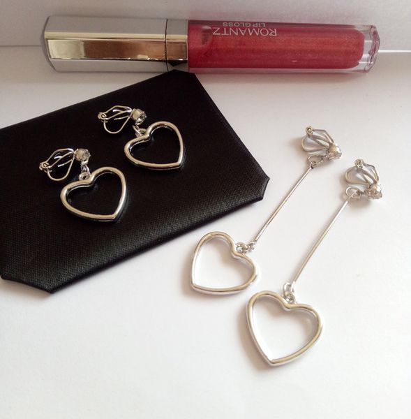 

lovely heart clip on earrings non piercing for women no ear hole, Silver
