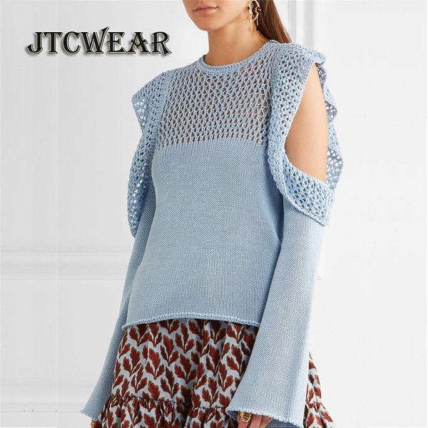 

jtcwear 2017 autumn winter hollow out neckline lady sweater flare long sleeve open cold shoulder new design pullover jumper 485, White;black