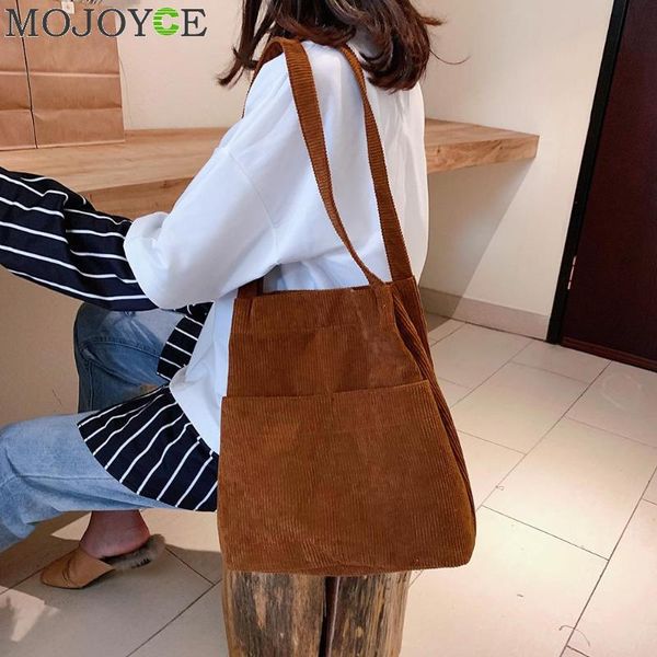 

women stripe corduroy shoulder bag large capacity simple vintage canvas messenger bags female solid soft cloth handbag big totes
