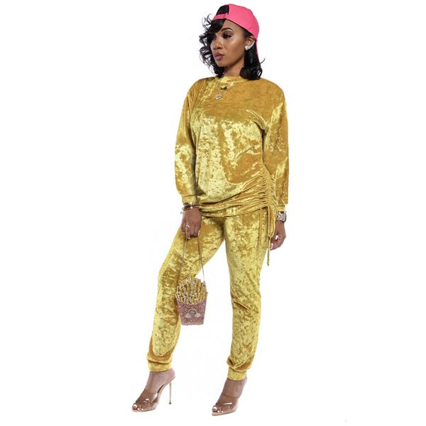 

2020 women's sets autumn ruffles velvet tracksuits ruched set suits spring sweatshirt 2 piece set ladies casual outfits, Black;gray