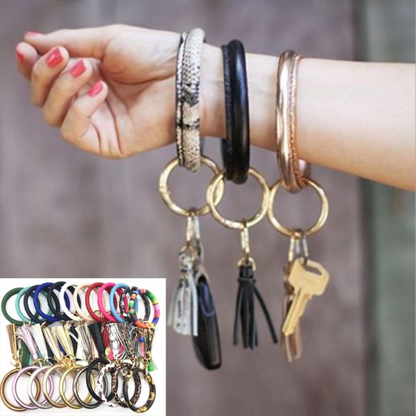 

tassel charms leather wrap bracelets pendant chain bangles keys ring wristbands party favor gift 18 colors