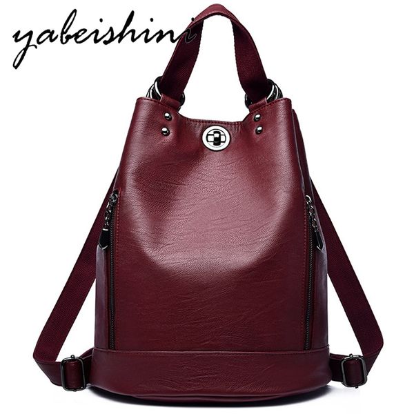

multi-function women leather backpack women bucket backpacks school bag for teenage girls traveling backpack mochila feminina