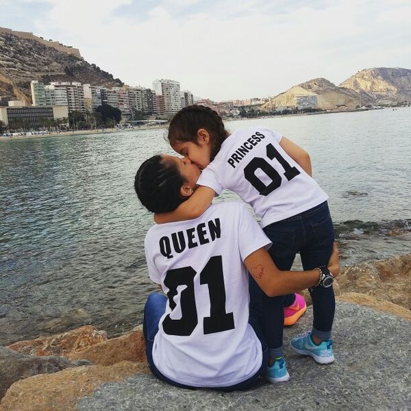 

fashion-new family king queen letter print shirt,100% cotton tshirt mother and daughter father son clothes matching princess prince, White