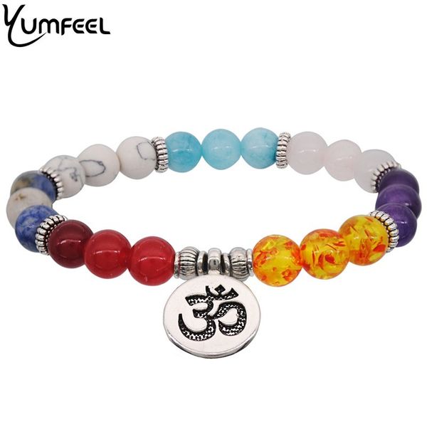 

yumfeel natural 7 chakra stone strand bracelet yoga mala bracelet om women men beaded charm bracelet handmade jewelry, Black