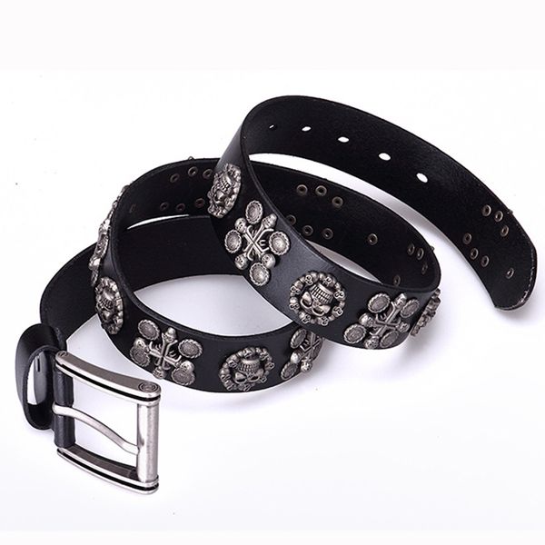 

women's men's new punk styleskull belts genuine leather belt for women men designer belts luxury brands 2020, Black;brown