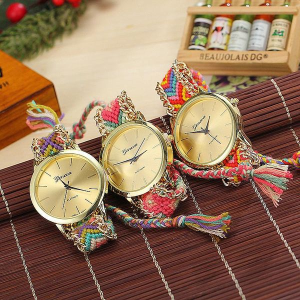 

fashion geneva women quartz watches multicolor friendship watch braided rope bracelet watch bw1165, Slivery;brown