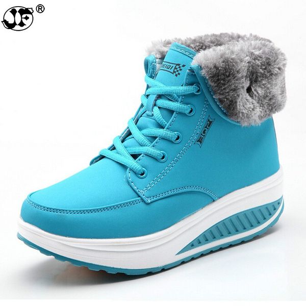 

women snow boots wedges ankle boots for women swing shoes plush solid round toe platform shoes lady casual winter 869, Black