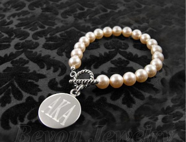 

aka letters sorority pearl bracelet aka legacy charm bracelet, Black