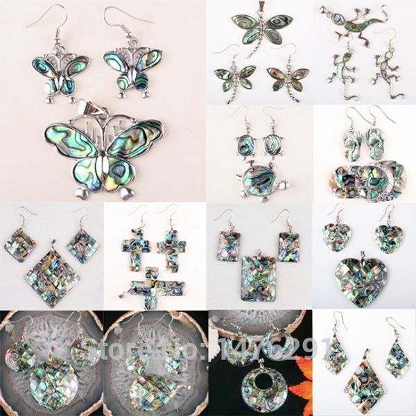 

charming 15 kind abalone shell cross butterfly dragonfly beads pendant & earrings 1 set, Silver