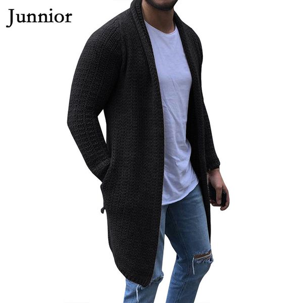 

black cardigan men long sleeve midi sweater coat with pocket winter and autumn casual solid color cardigans pull homme hiver, White;black