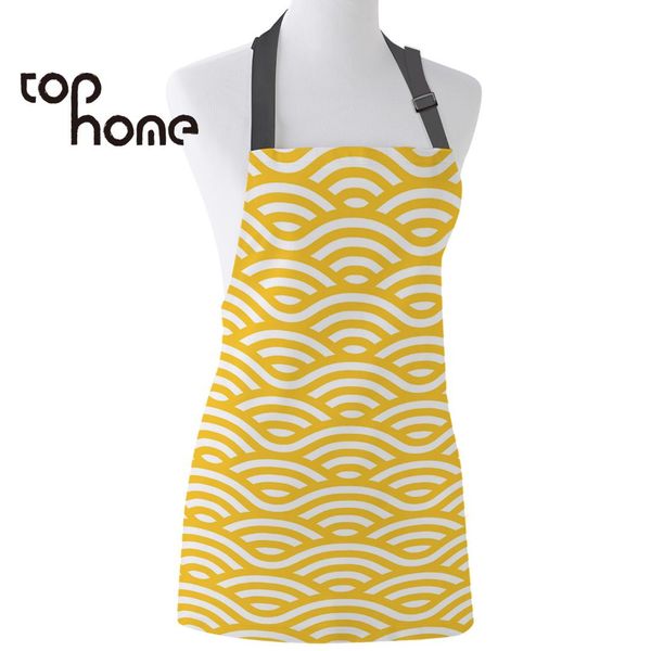 

ome kitchen apron japanese style yellow wave sea wave printed canvas aprons for men women kids home cleaning tools