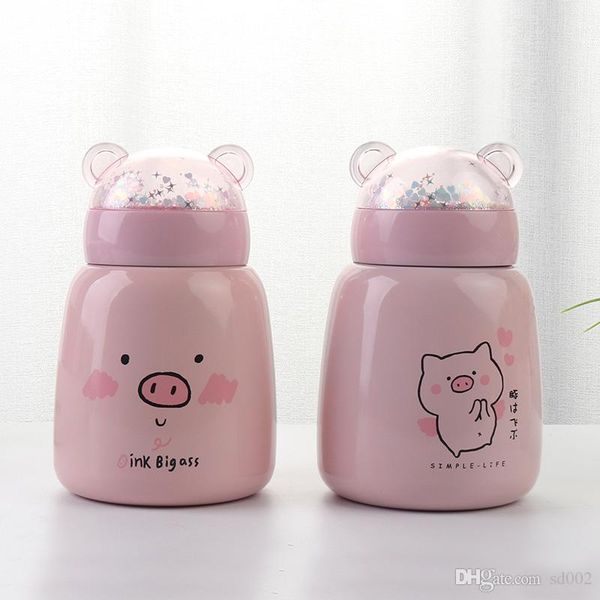 Acheter Dessin Animé Paillettes Porcinet En Acier Inoxydable Bouteille Deau Grand Ventre Vide Tasse Disolation Thermique Mug Bureau Garder Au Chaud