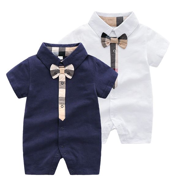

boys designer romper 2019 summer fashion boys suit girls jumpsuit baby plaid short sleeves jumpsuits kid luxury clothes 2 pcs, Blue
