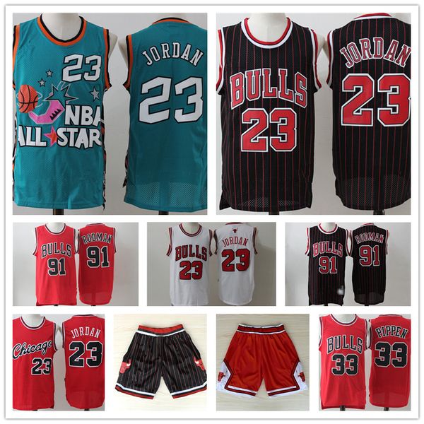 

throwback jersey vintage 23 michael mj chicago bulls jersey shorts 33 scottie pippen 91 dennis rodman stitched basketball jerseys, Black;red