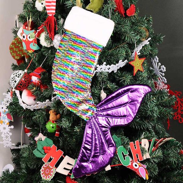 

mermaid tail christmas stockings gift candy bag sequin socks xmas tree hanging ornaments