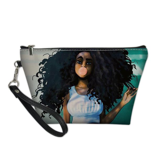 

cool african girl art print cosmetic bag for woman lady customize image toilette bag pu leather makeup bolsos mujer 2019