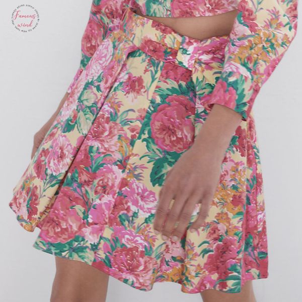 

rr floral printed skirts women fashion a line mini skirt women elegant tie blet waist skirts female polyester ladies hg, Black