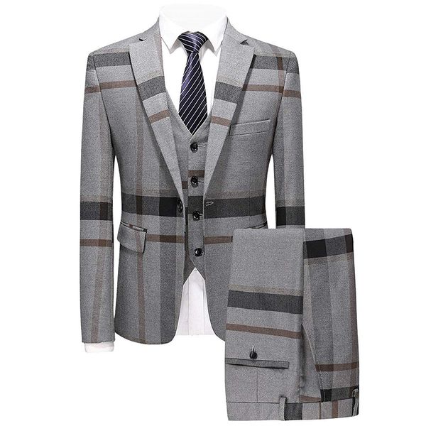 

мужчины клетчатый бизнес досуг костюм плед ретро свадьба жених костюм формальный ужин смокинг офисный комплект серый (блейзер + брюки + жиле, White;black